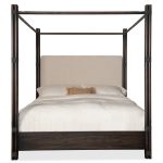 Retreat Pole Rattan Cal King Upholstered Poster Bed withCanopy