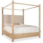 Retreat Pole Rattan Cal King Upholstered Poster Bed withCanopy