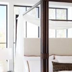 Retreat Pole Rattan Cal King Upholstered Poster Bed withCanopy