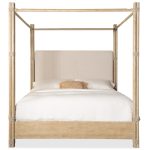 Retreat Pole Rattan King Upholstered Poster Bed withCanopy