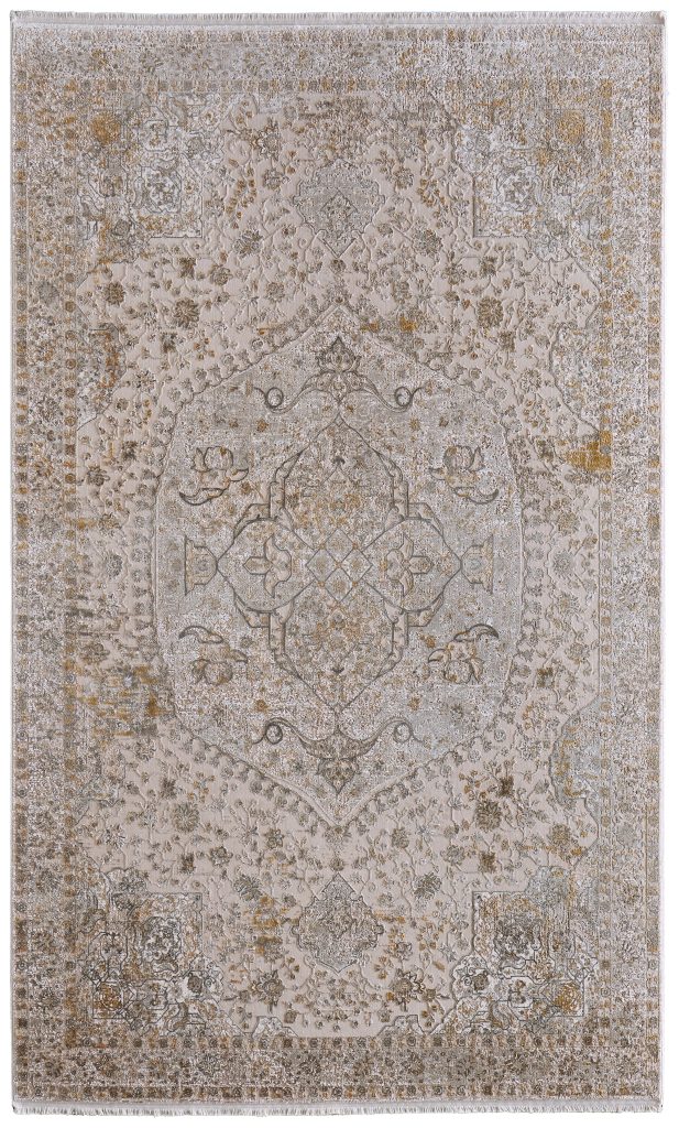 Cadiz Traditional Medallion, Ivory/Gray/Gold
