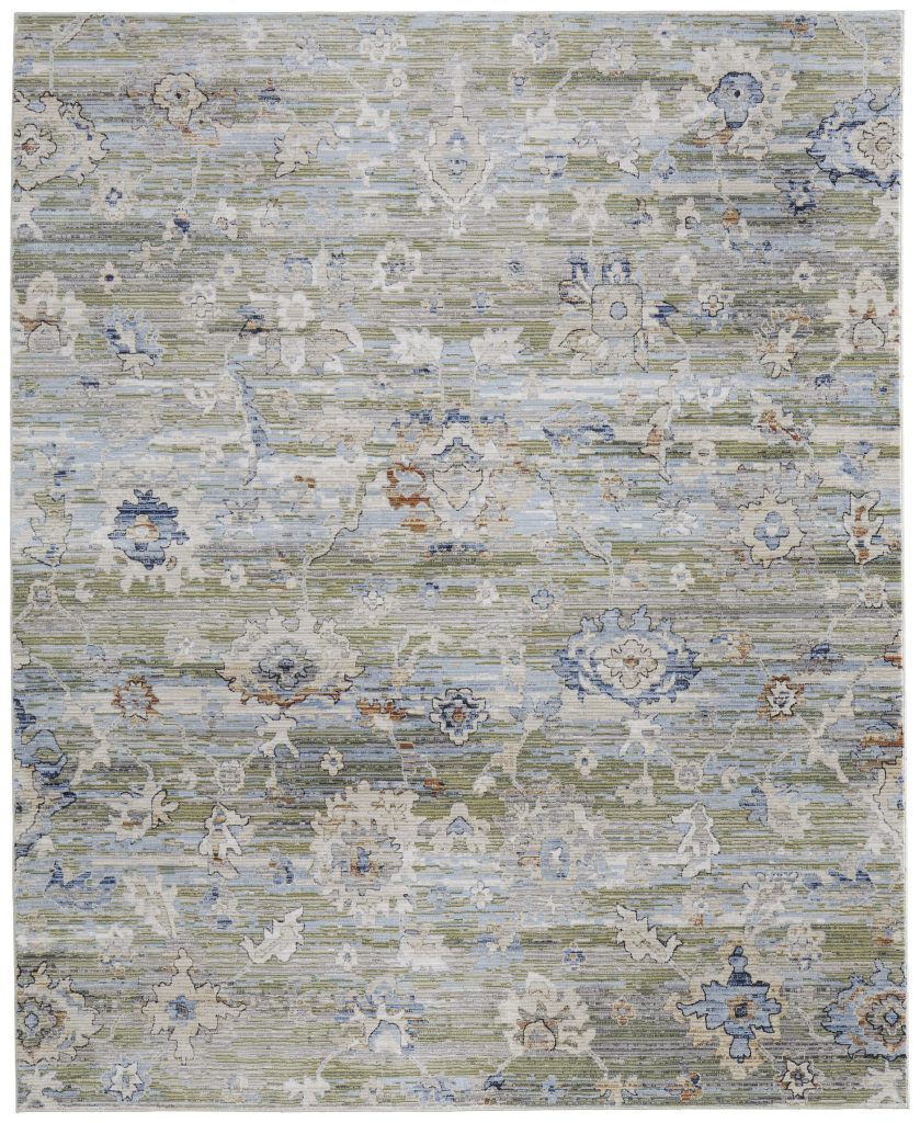 Melrose Traditional Floral & Botanical, Green/Ivory/Blue