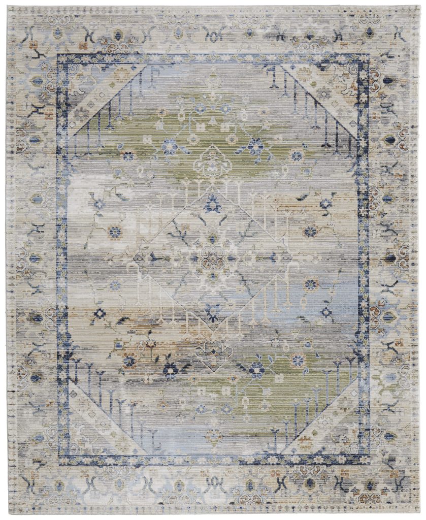 Melrose Transitional Distressed, Ivory/Green/Blue