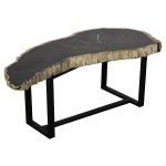 Petrified Wood Coffee Table, Black Iron Base