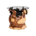 Suar Wood Side Table, With Glass Top, Black Finish