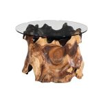 Suar Wood Side Table, With Glass Top, Black Finish