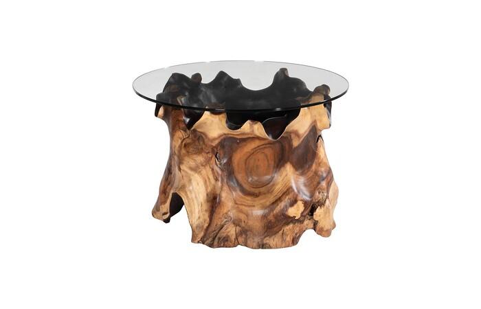 Suar Wood Side Table, With Glass Top, Black Finish