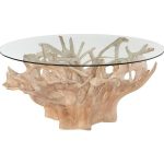 Teak Root Dining Table, Bleached, 63 Dia” Glass Top