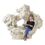 Colossal Cast Stone Sculpture with Seat, Roman Stone
