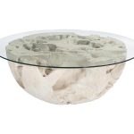 Chunk Coffee Table, Round, Roman Stone, With 48" Glass