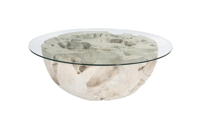 Chunk Coffee Table, Round, Roman Stone, With 48" Glass