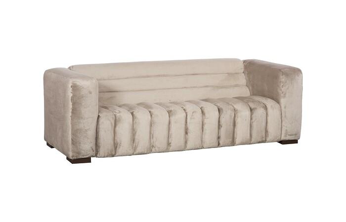 Imperial Sofa, Lush Taupe Quilting, Dark Brown Metal Frame