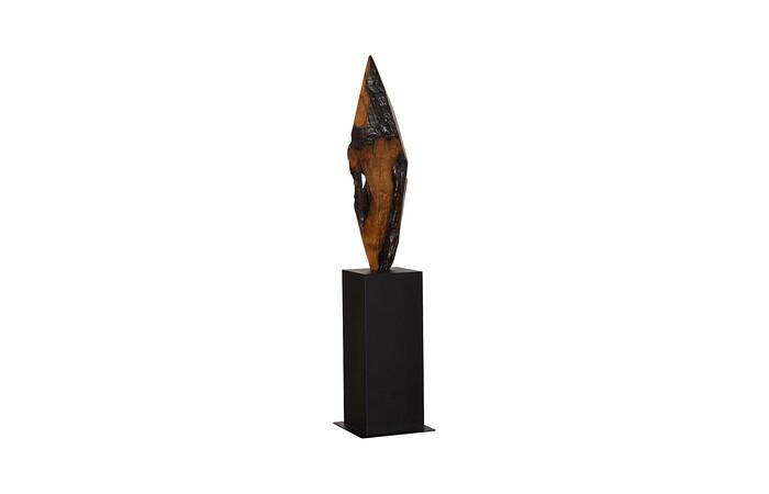 Diamond Cut Wood Sculpture, Natural/Burnt Black