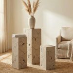 Teak Slice Pedestal, Square, Oat Finish, MD