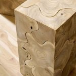 Teak Slice Pedestal, Square, Bleached ,  LG
