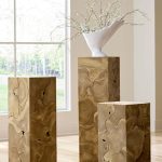 Teak Slice Pedestal, Square, Bleached ,  LG