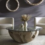 Chunk Coffee Table, Round, Roman Stone, With 48" Glass