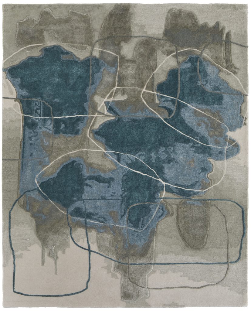 Anya Transitional Abstract, Blue/Gray/Ivory