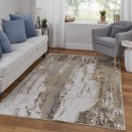 Aura Modern Abstract, Ivory/Gold/Brown