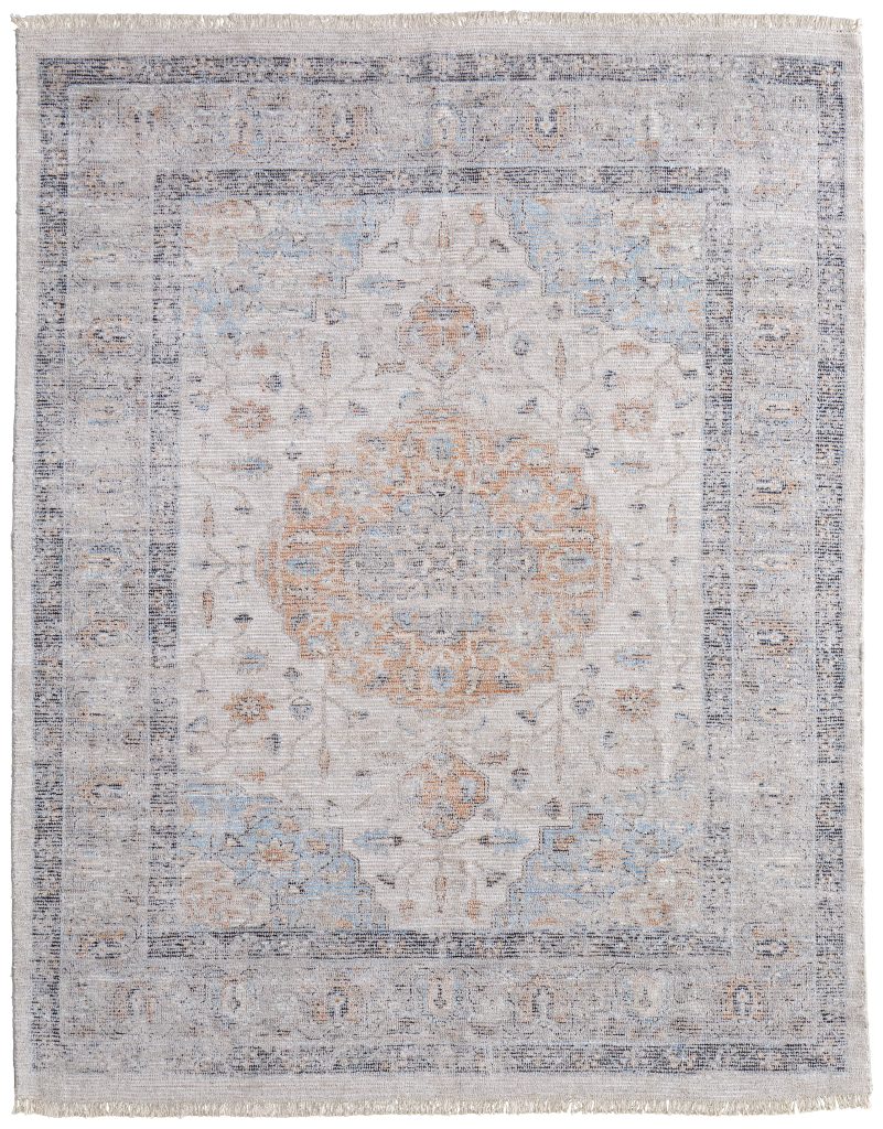 Caldwell Transitional Medallion, Ivory/Blue/Orange