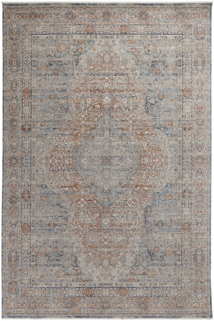 Marquette Transitional Medallion, Gray/Ivory/Orange
