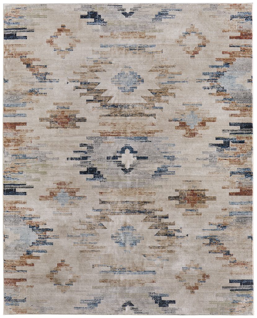 Melrose Traditional Diamond, Ivory/Blue/Brown