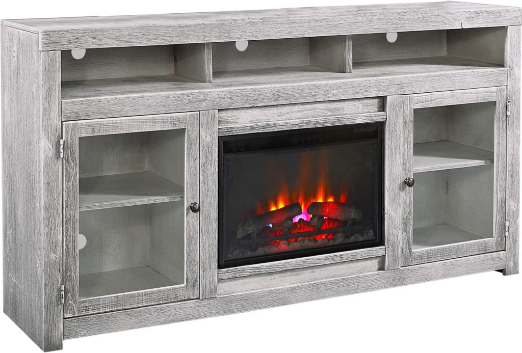 74" Highboy Fireplace Console w/ 2 Doors