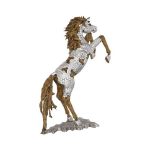 Mustang Horse Armored Sculpture, Rearing, Wood Base