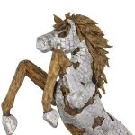 Mustang Horse Armored Sculpture, Rearing, Wood Base