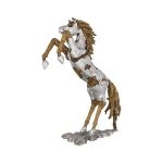 Mustang Horse Armored Sculpture, Rearing, Wood Base