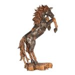 Mustang Horse Armored  Sculpture, Rearing, Natural Bronze Finish
