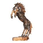 Mustang Horse Armored  Sculpture, Rearing, Natural Bronze Finish