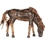 Mustang Horse Armored  Sculpture, Grazing, Natural Bronze Finish