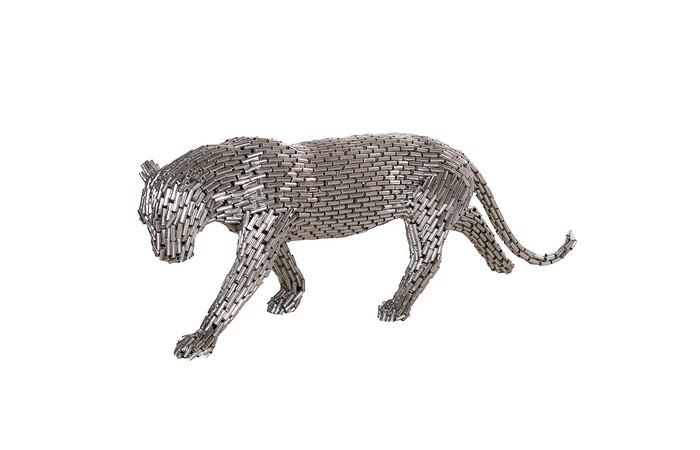 Panther Pipe Sculpture, Walking, Stainless Steel, Small
