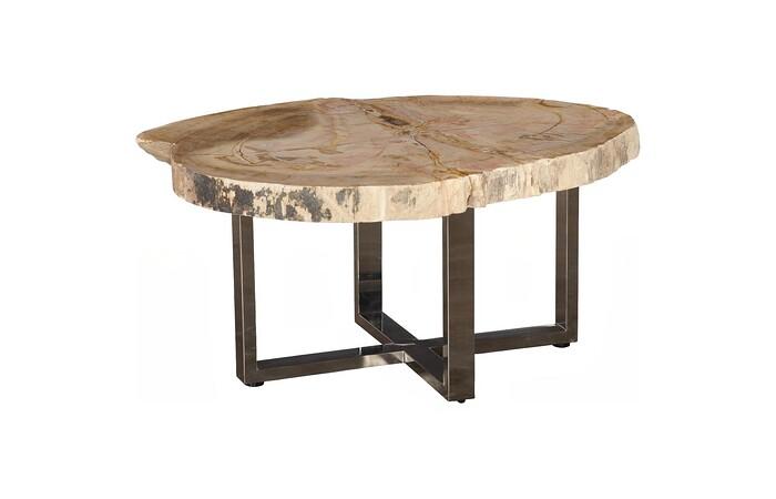 Petrified Wood Coffee Table, Stainless Steel Base, Assorted