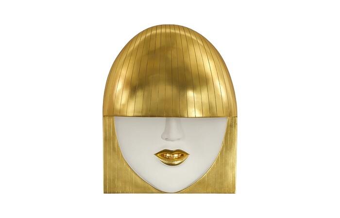 Fashion Faces Wall Art, Large, Smile, White and Gold Leaf