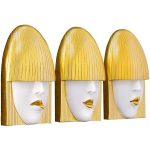 Fashion Faces Wall Art, Small, White And Gold Leaf, Set Of 3