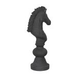 Knight Chess Sculpture, Cast Stone Black, Small