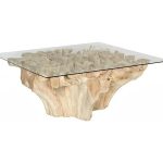 Teak Root Dining Table Base, Bleached, With 72" Glass Top