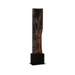 Rectangle Cut Wood Sculpture, Natural/Burnt Black