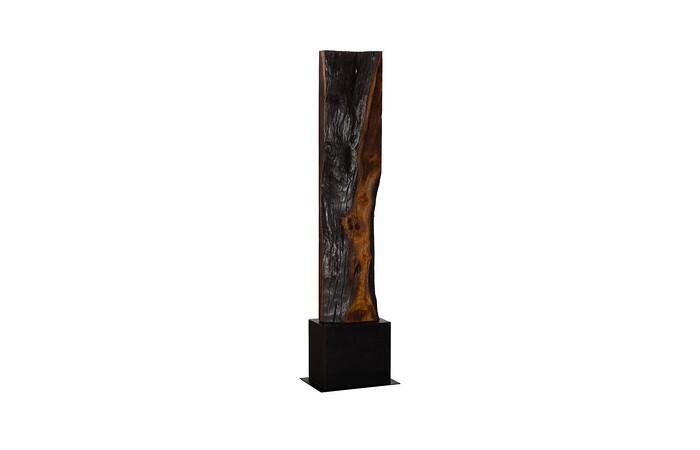Rectangle Cut Wood Sculpture, Natural/Burnt Black