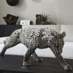 Panther Pipe Sculpture, Walking, Stainless Steel, Small